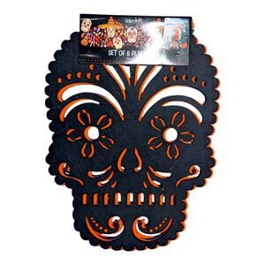 Day of the Dead Sugar Skull Purple Orange Black Felt Placemats Set of 6 New